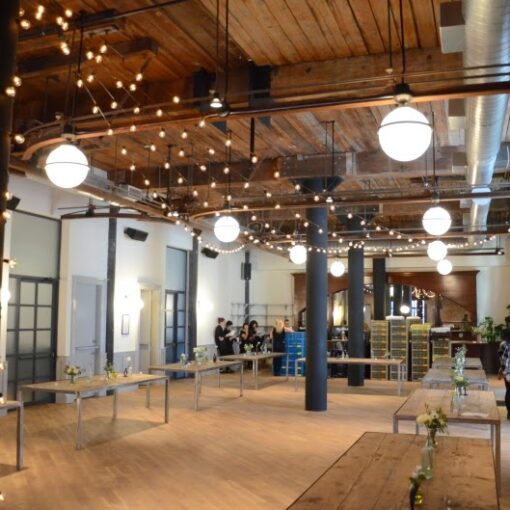 String Lights (Bistro Lights/ Cafe Lights) and Uplights at The Wythe Hotel