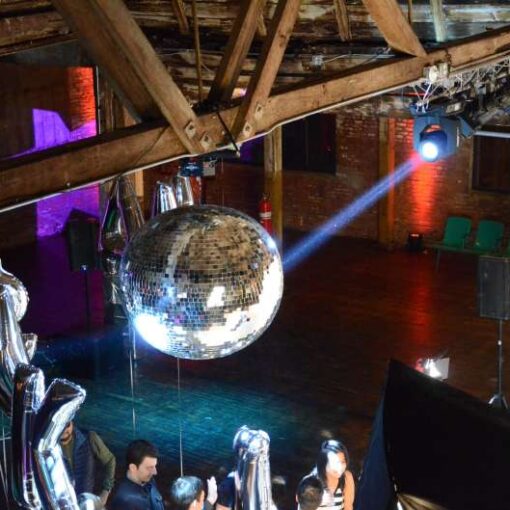 Mirror Ball with spotlights at The Greenpoint Loft