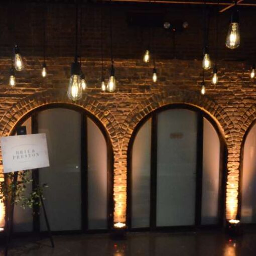 Pendant Lamps and Warm White Up-Lights in The Main Room at The Foundry located in Long Island City, (Queens, NY).