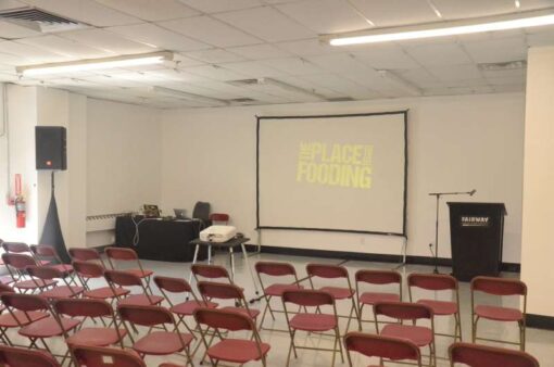 Audio-Visual (AV) equipment for Fairway Market's corporate meeting hosted at their PDC in The Bronx.