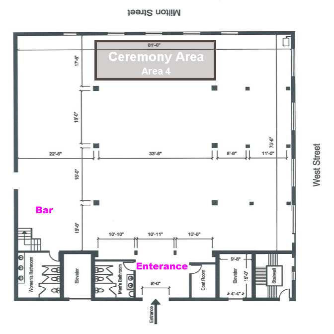 The Greenpoint Loft - Main Floor Plan - Ceremony Ceiling Area
