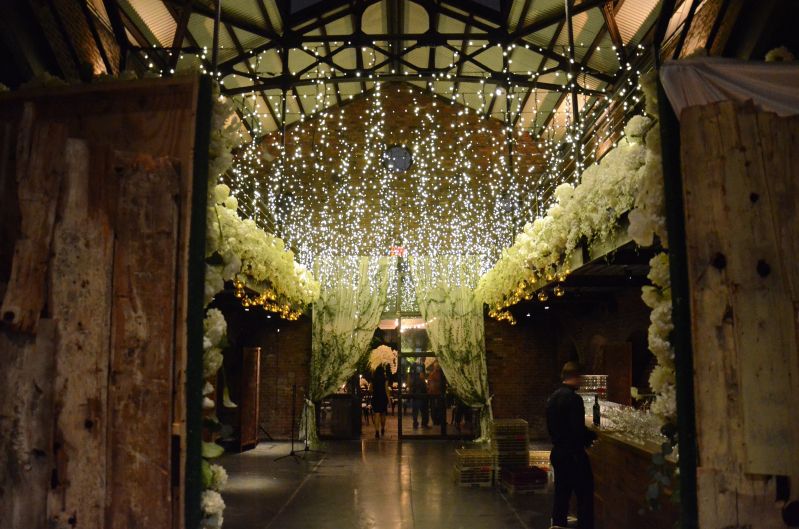 Icicle fairy lights suspended in the main room at The Foundry located in Long Island City, New York - Wedding Lighting