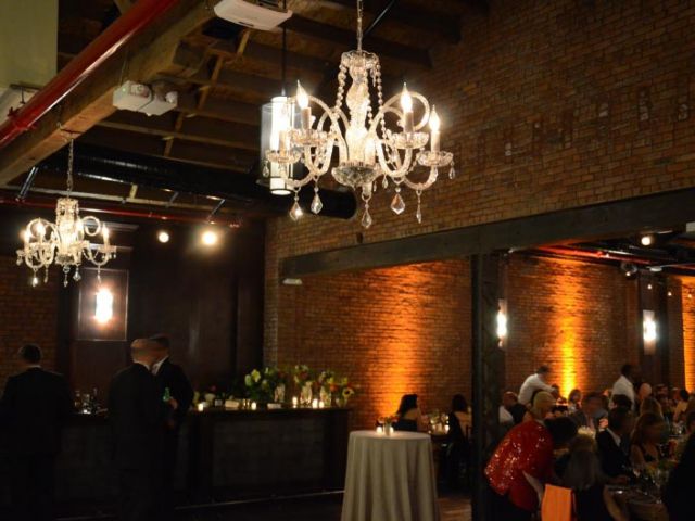 26 Bridge (Brooklyn, New York) - Chandeliers suspended in bar area with Up-Lights along perimeter of the main room