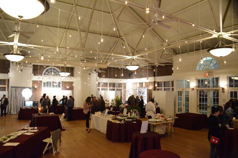 The Prospect Park Picnic House (Brooklyn, New York) - String Lights w/ Pendant Lamps suspended in parallel lines overhead