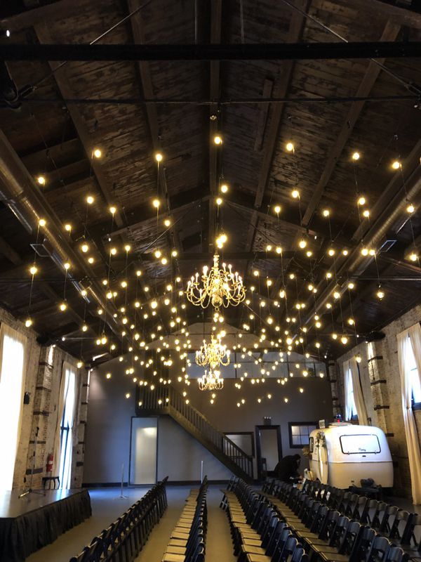 The Green Building (Brooklyn, New York) - String Lights suspended vertically as pendants with S14 bulbs