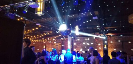 A Mirror Ball and Spotlights for a Bar-Mitzvah at 26 Bridge (Brooklyn, NY).