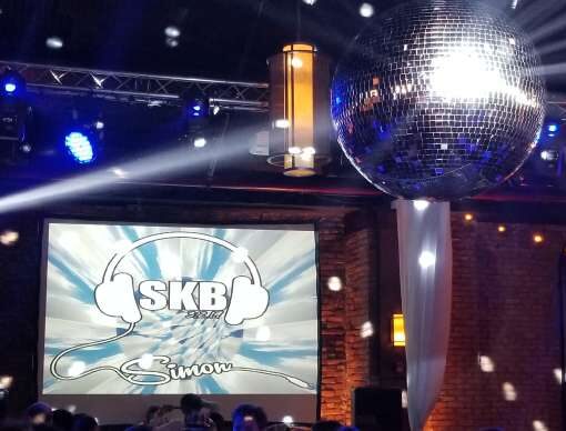 A Mirror Ball and Spotlights for a Bar-Mitzvah at 26 Bridge (Brooklyn, NY).