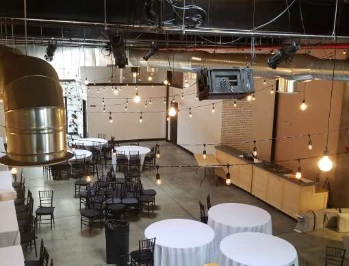 String Lights hanging overhead for a wedding reception at Dobbin St.