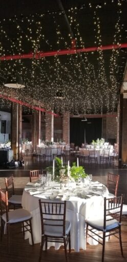 Fairy Lights (a.k.a. Icicle Lights) over dance floor at The Liberty Warehouse (Brooklyn, NY)