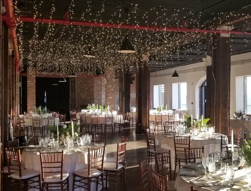 Fairy Lights (a.k.a. Icicle Lights) over dance floor at The Liberty Warehouse (Brooklyn, NY)