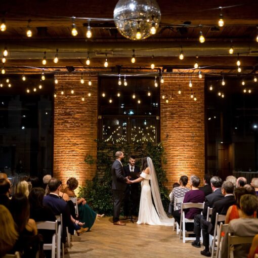 String Lights and Up-Lights for a wedding at The Dumbo Loft