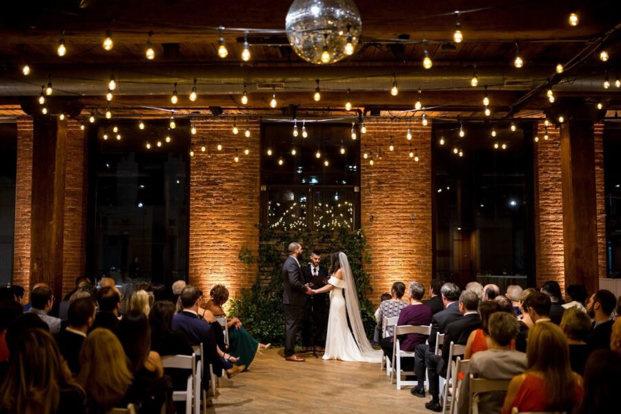 String Lights and Up-Lights for a wedding at The Dumbo Loft