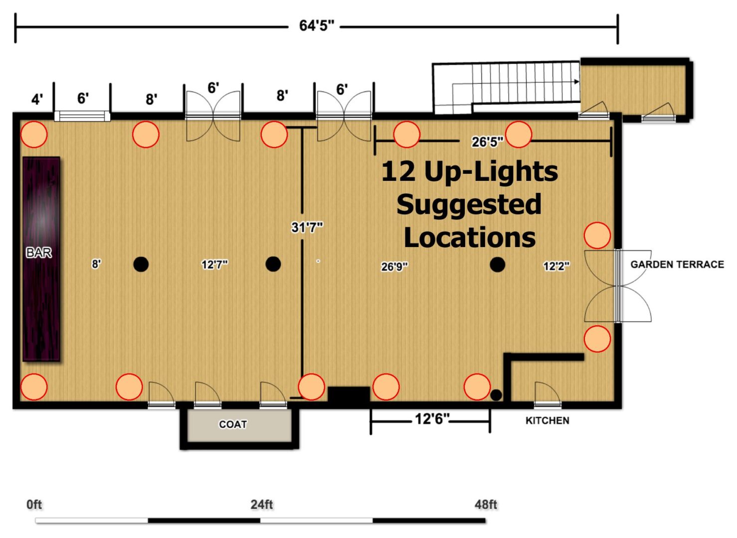 The Wythe Hotel - Main Ballroom - 12 Up-Lighting Floor Plan