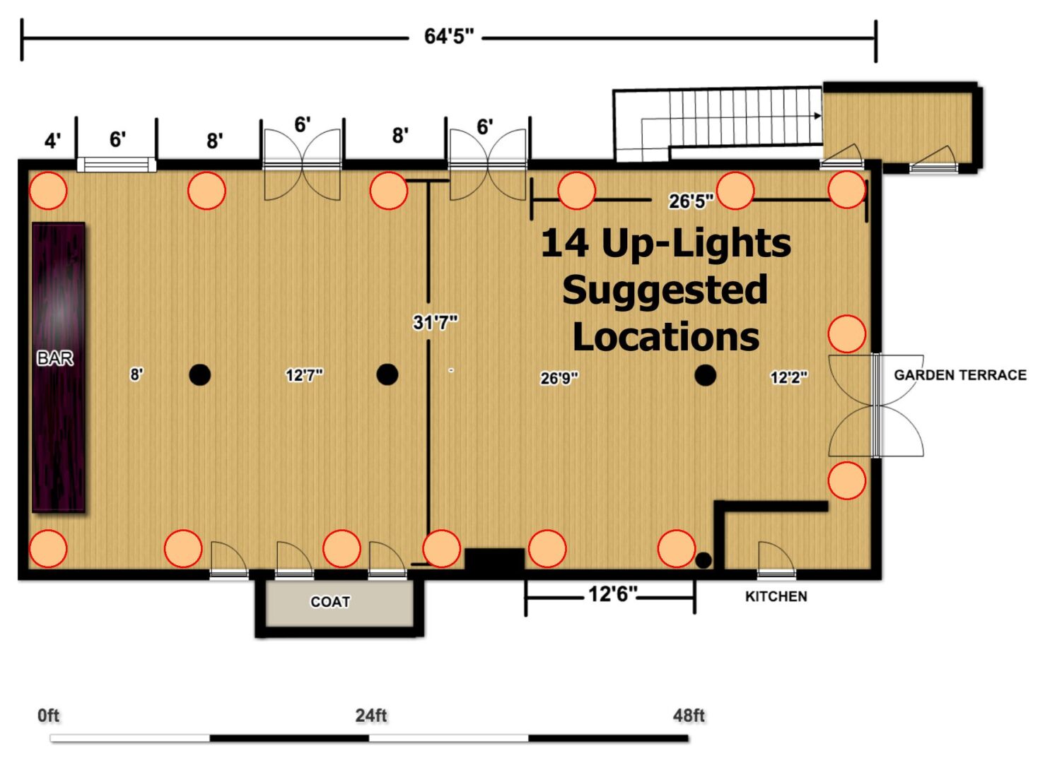 The Wythe Hotel - Main Ballroom - 14 Up-Lighting Floor Plan