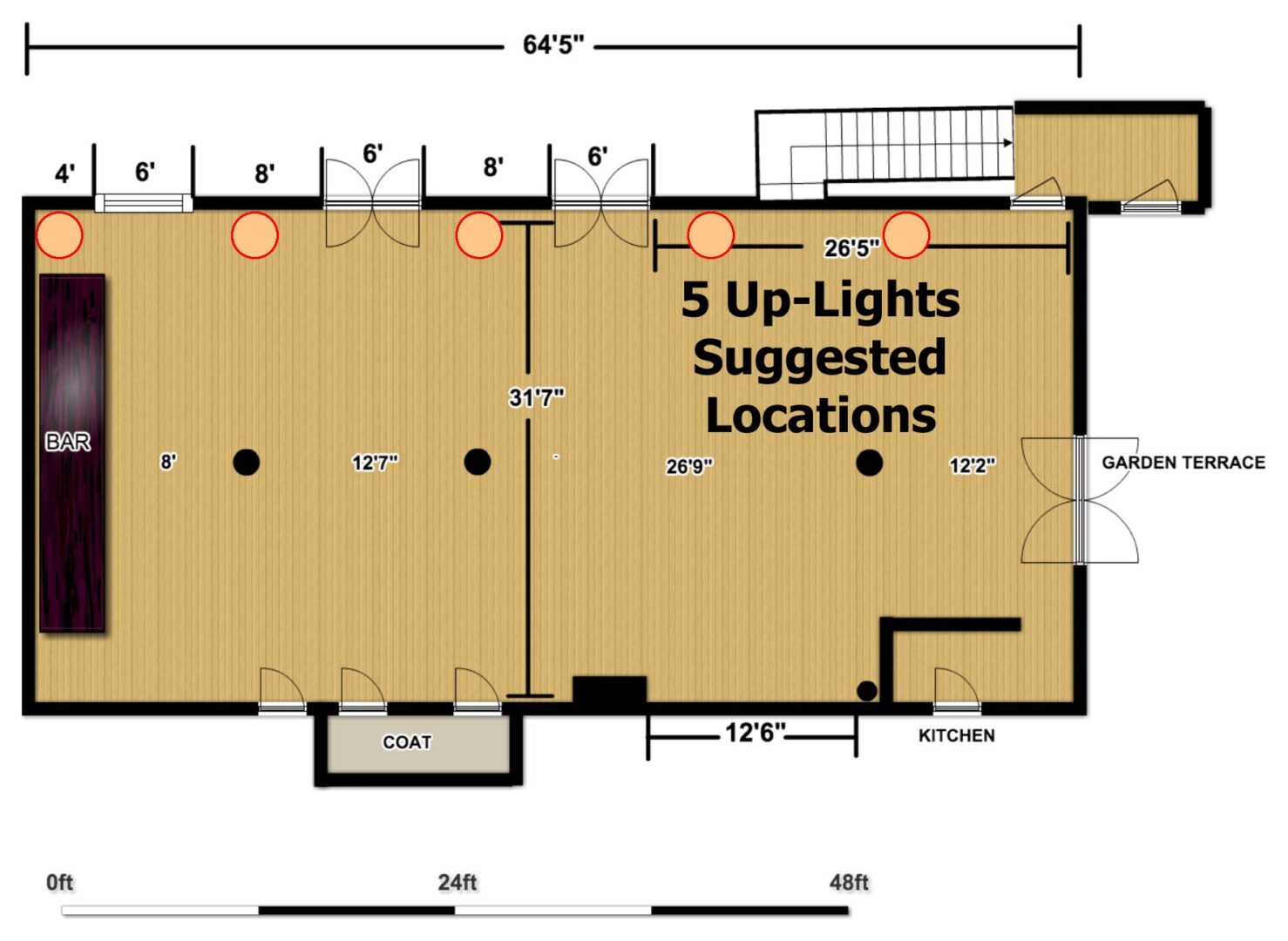 The Wythe Hotel - Main Ballroom - 5 Up-Lighting Floor Plan