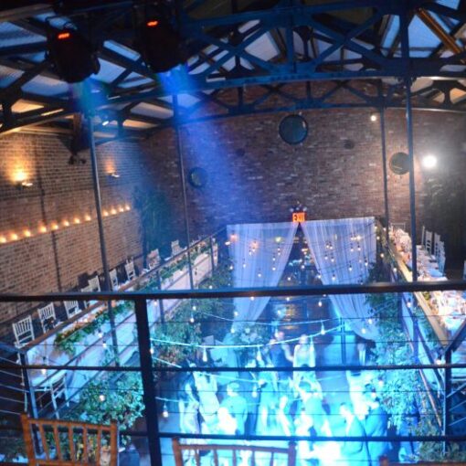 Sound Activated / Color Changing Wash hanging above the dance floor.