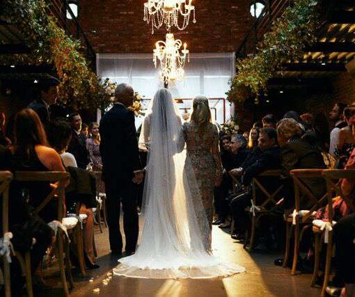 Universal Light and Sound - Chandeliers in The Main Room for a Wedding Ceremony at The Foundry in Long Island City, NY.