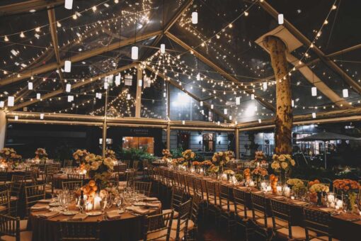 String Lights in South Garden Tent for a Wedding at The Bryant Park Grill.