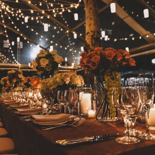 String Lights in South Garden Tent for a Wedding at The Bryant Park Grill.