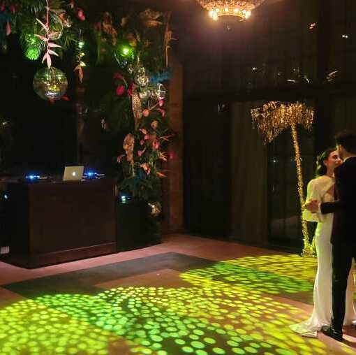 Dance Floor Lighting for A tropical-themed wedding hosted at The Bower Hotel
