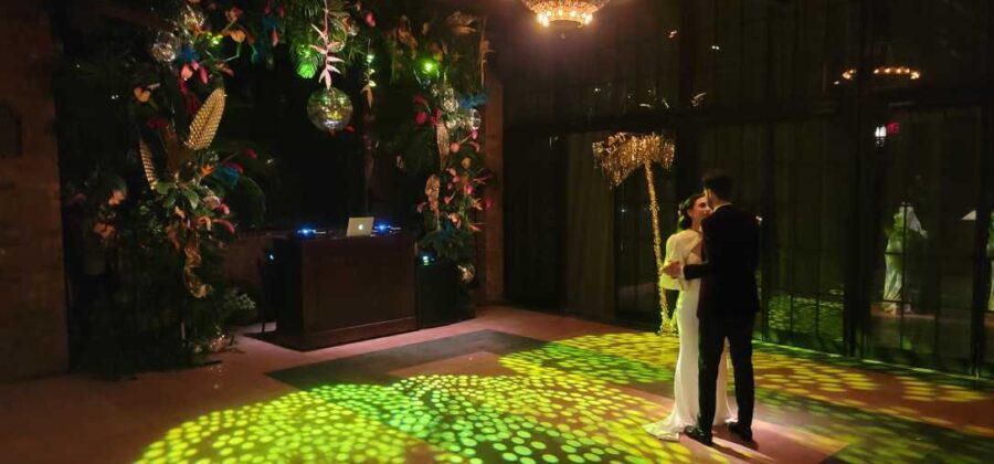 Dance Floor Lighting for A tropical-themed wedding hosted at The Bower Hotel