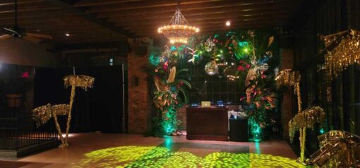 Dance Floor Lighting for A tropical-themed wedding hosted at The Bower Hotel