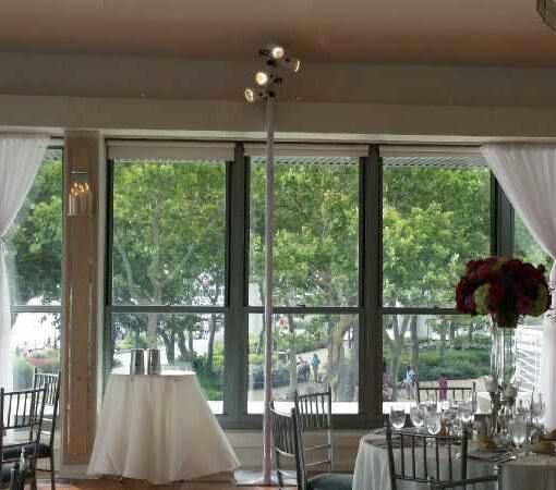 Pin-Spot table centerpiece using a lighting stand at The Battery Gardens Restaurant