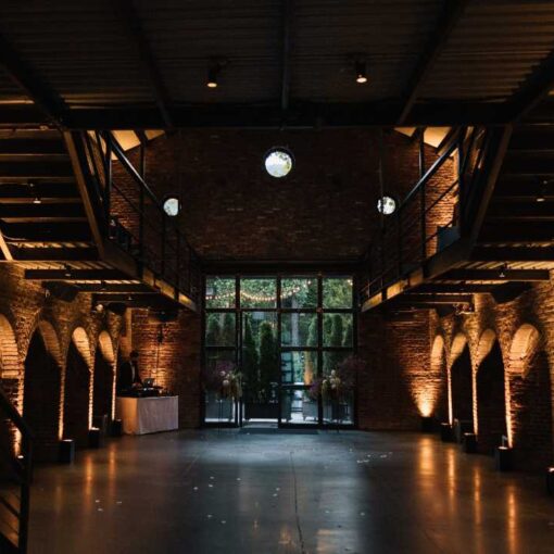 Up-Lights placed along the perimeter walls and outside base of each alcove in The Main Room at The Foundry.