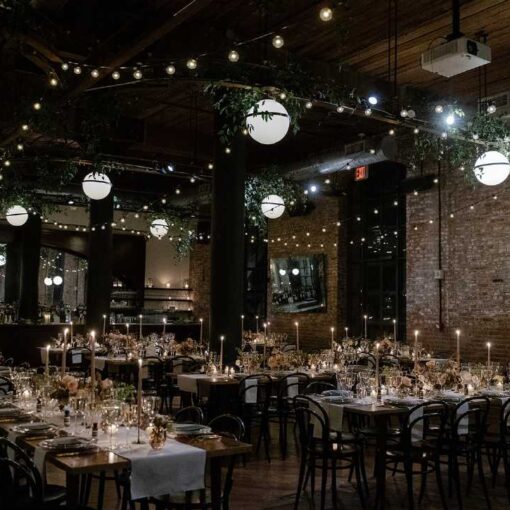 The Wythe Hotel - String Lights hanging in Parallel Lines - Wedding Lighting