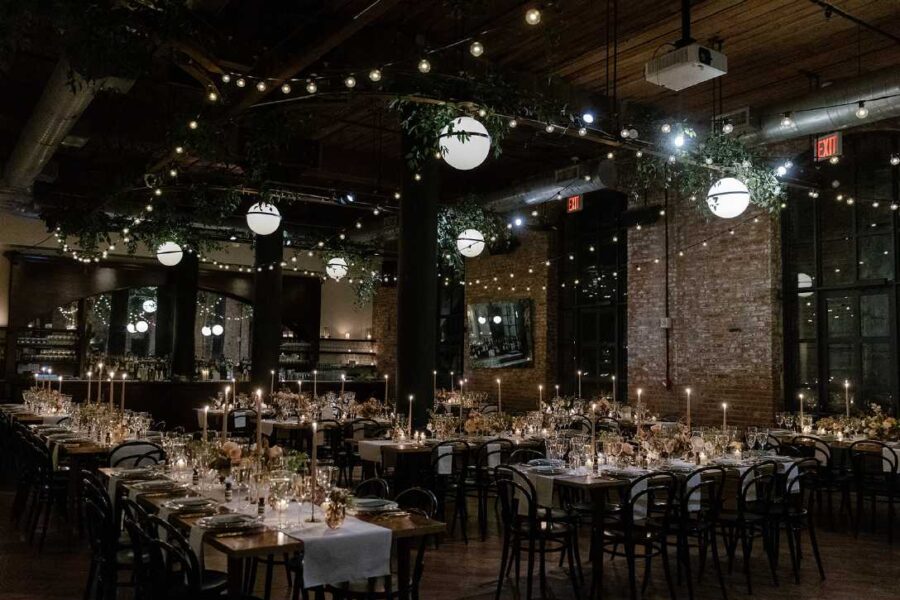 The Wythe Hotel - String Lights hanging in Parallel Lines - Wedding Lighting
