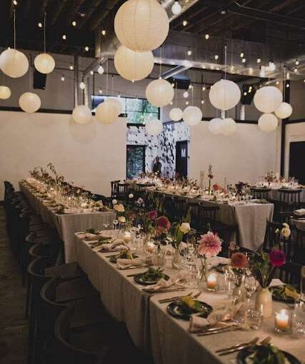 String Lights with Paper Lanterns hanging of The Main Room at Dobbin St.