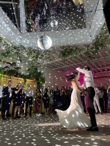 Suspended Mirror Ball w/ Motor and Two Spotlights in The Atrium at Rule of Thirds