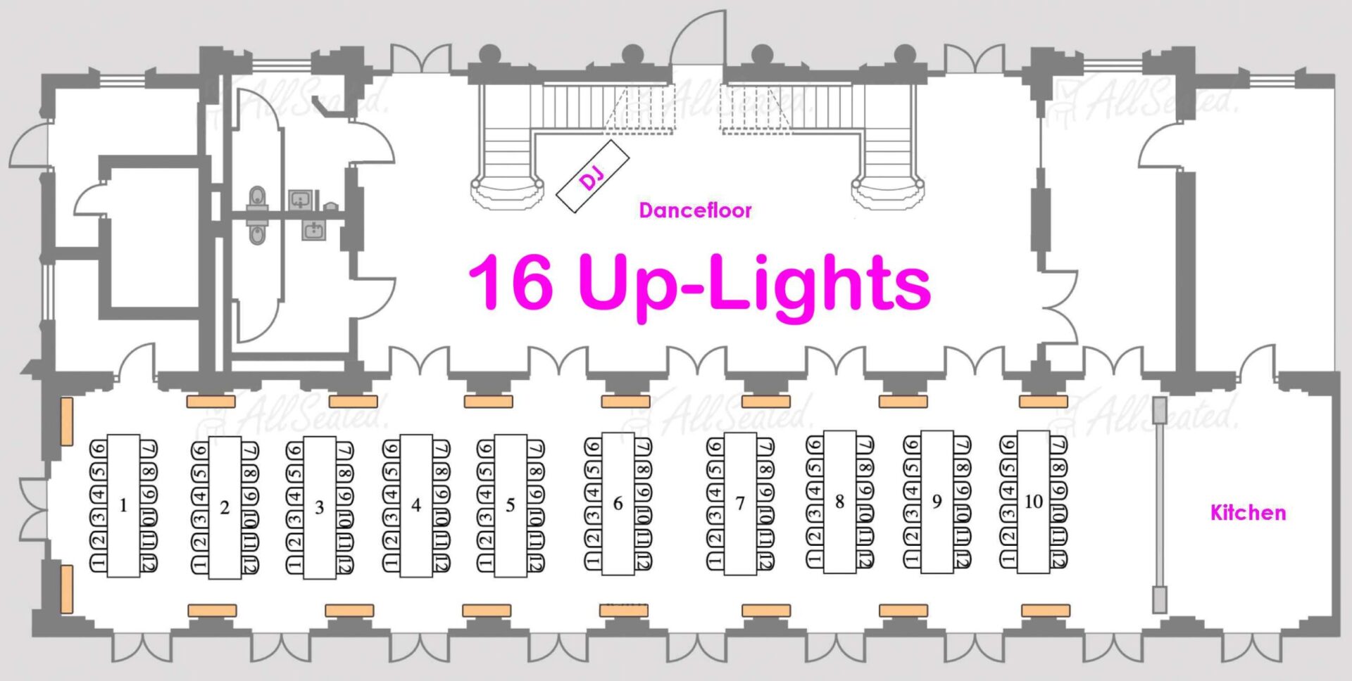 The Prospect Boat House - 16 Up-Lighting Floor Plan - Wedding Lighting