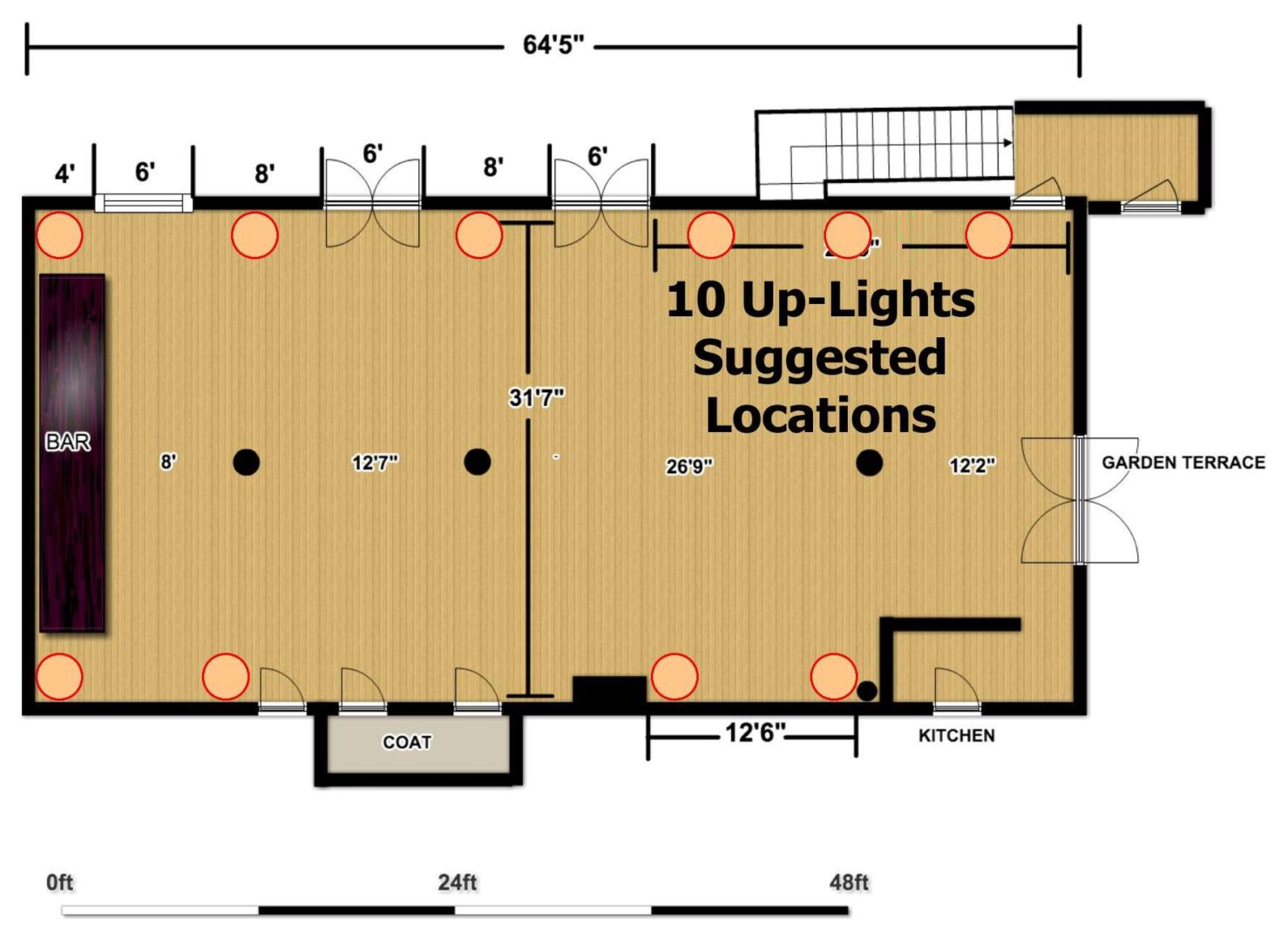 The Wythe Hotel - Main Ballroom - 10 Up-Lighting Floor Plan