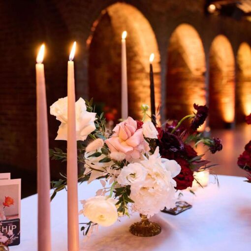 The Foundry - Long Island City, New York - The Main Room with Florals and Candles on a table