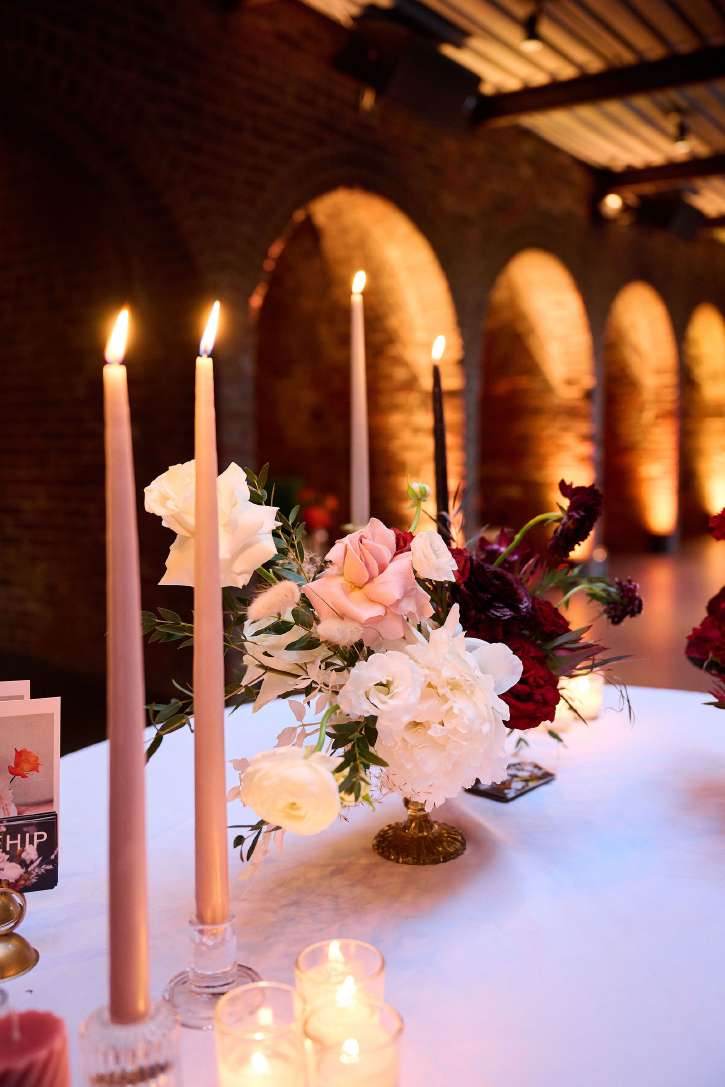 The Foundry - Long Island City, New York - The Main Room with Florals and Candles on a table