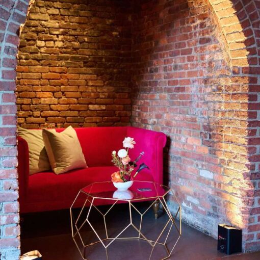 The Foundry - Long Island City, New York - Red Furniture in alcoves.