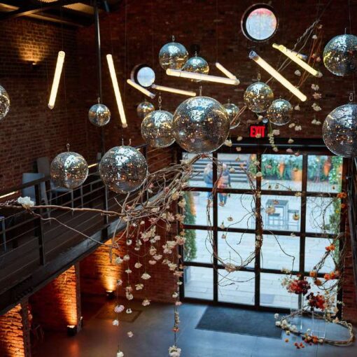 The Foundry - Long Island City, New York - Mirror Balls w/ LED Tube Lights and Florals