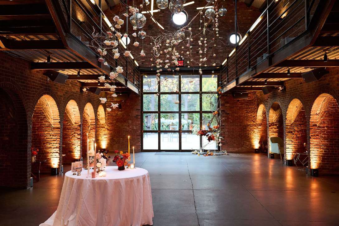 The Foundry - Long Island City, New York - Mirror Balls w/ LED Tube Lights and Florals