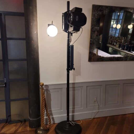 A spotlight for mirror balls suspended inside The Wythe Hotel