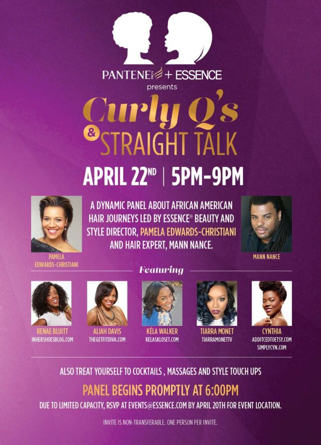 An invitation for Pantene and Essence's panel discussion hosted at The 48 Lounge in NYC.