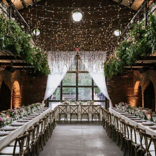 Icicle Fairy Lights for the dance floor at a wedding at The Foundry in Queens, NY,