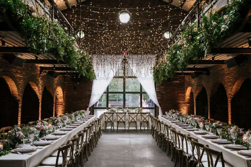 Icicle Fairy Lights for the dance floor at a wedding at The Foundry in Queens, NY,