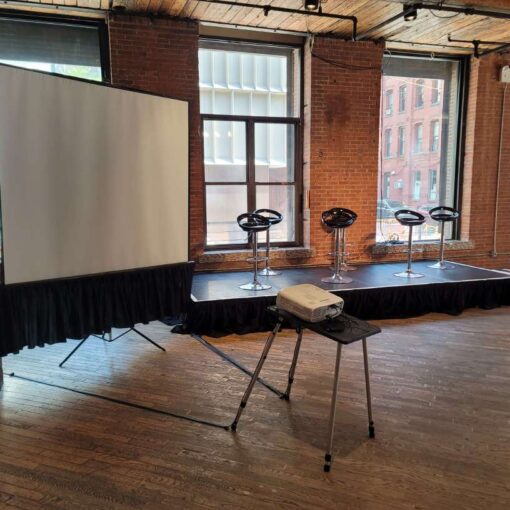 Universal Light and Sound provides a 16ft x 6ft stage and a projector with a screen for an eCF hosted by Amazon at The Dumbo Loft in Brooklyn, NY.
