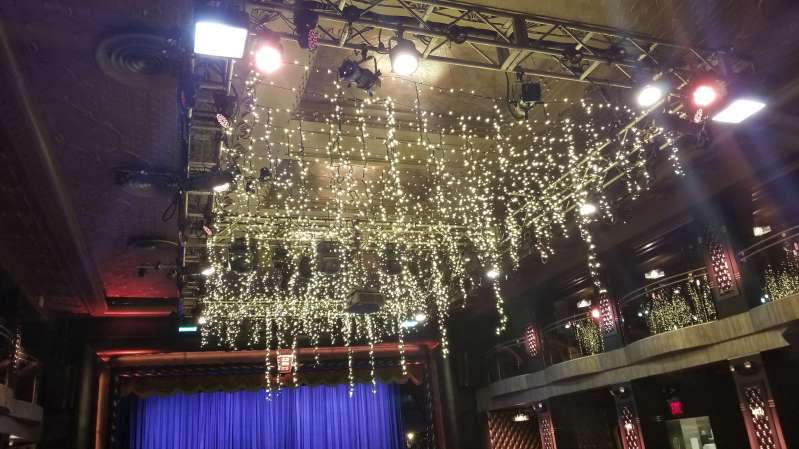 Warm White Fairy (Icicle) Lights hanging above the main floor for a wedding at The Edison Ballroom.