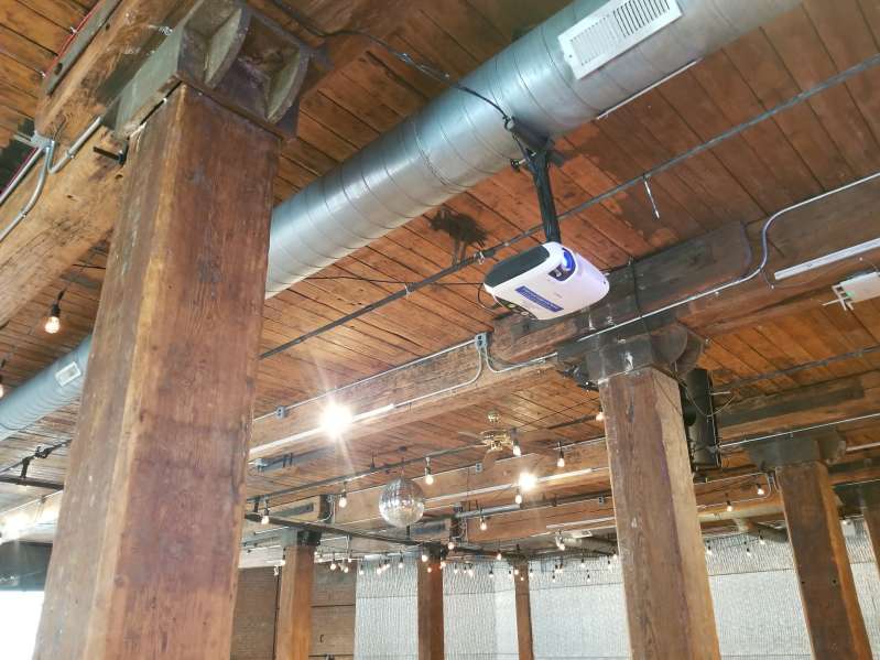 A Projector hanging overhead at The Dumbo Loft.