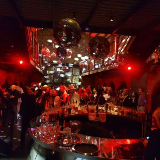 Mirror Balls and intelligent lights for a disco-themed Studio 54 birthday party at The Foundry.