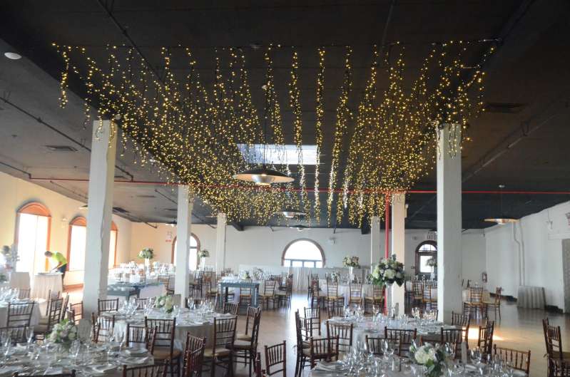 Icicle / Fairy Lights hanging in The Governor Room for a wedding on the 2nd Floor of The Liberty Warehouse.