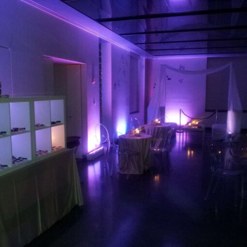 Universal Light and Sound setup lavender Up-Lights for The Jewish children’s museum's Young Leadership Gala & Ribbon Cutting Ceremony.