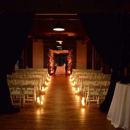 Up-Lights at the base of each column that supports the Chuppah for the ceremony in the Harbor Room on the 1st Floor.